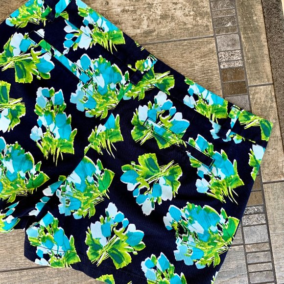 Merona 100% Cotton Floral Print Blue Green Preppy Chino Shorts Size 8 - Picture 4 of 5